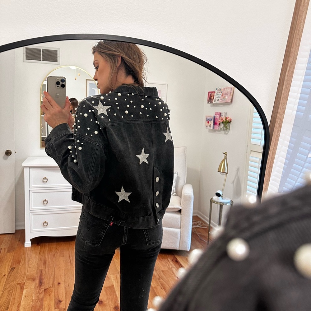 VICI Black and White star and pearl Denim Jacket